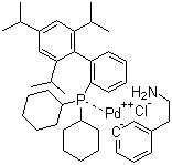 (2-二环己基膦-2 ，4 ，6 -三异丙基-1，1 -联苯)[2-(2-氨基乙基苯基)]氯化钯(II)甲基叔丁基醚络合物  XPhos Palladacycle Gen. 1,1028206-56-5,结构式