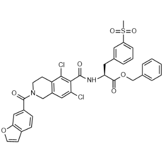 (S)-2-(2-(苯并呋喃-6-羰基)-5,7-二氯-1,2,3,4-四氢异喹啉-6-甲酰氨基)-3-(3-(甲基磺酰基)苯基)丙酸苄酯,1194550-67-8,结构式