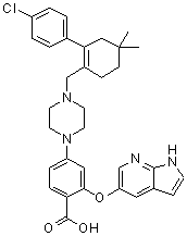 2-[(1H-吡咯并[2，3-B]吡啶-5-基)氧基]-4-[4-[[2-(4-氯苯基)-4，4-二甲基环己-1-烯基]甲基]哌嗪-1-基]苯甲酸,1235865-77-6,结构式