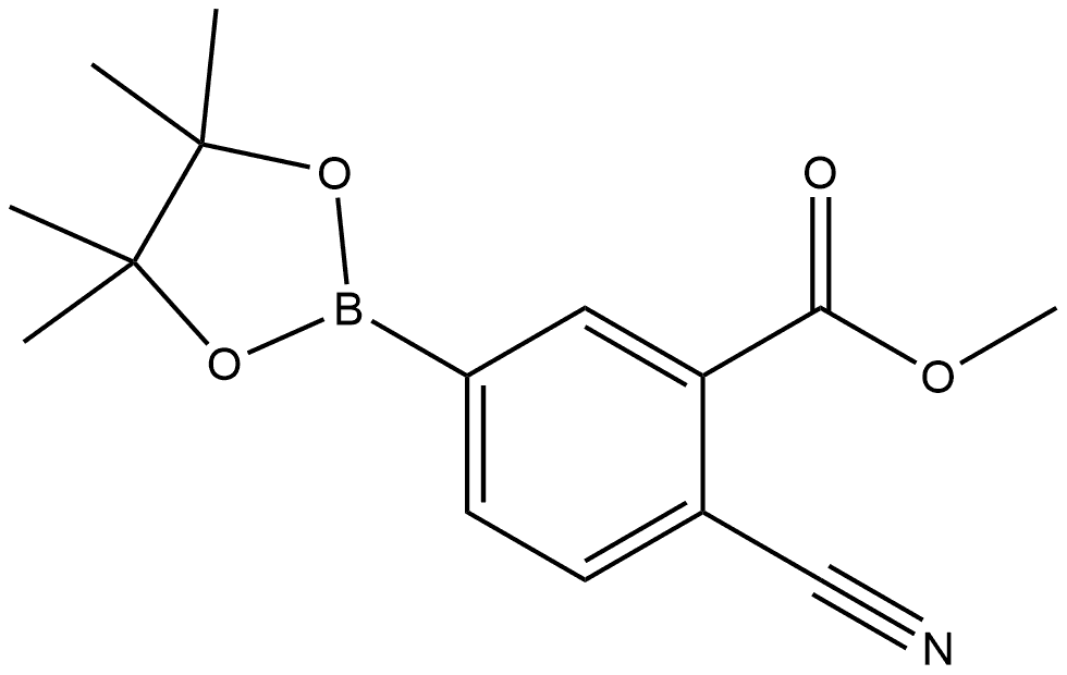 2-氰基-5-(4,4,5,5-四甲基-1,3,2-二氧硼杂环戊烷-2-基)苯甲酸甲酯,1392814-34-4,结构式