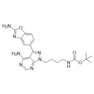 叔丁基(4-(4-氨基-3-(2-氨基苯并[d]噁唑-5-基)-1H-吡唑并[3,4-d]嘧啶-1-基)丁基)氨基甲酸酯,1887095-80-8,结构式
