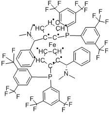 (RP,R′P)-1,1′-双{双[3,5-双(三氟甲基)苯基]膦基}-2,2′-双[(S)-α-(二甲氨基)苯甲基]二茂铁 (RP,R P)-1,1 -Bis{bis[3,5-bis(trifluoromethyl)phenyl]phosphino}-2,2 -bis[(S)-alpha-(dimethylamino)benzyl]ferrocene >=97%,849925-10-6,结构式